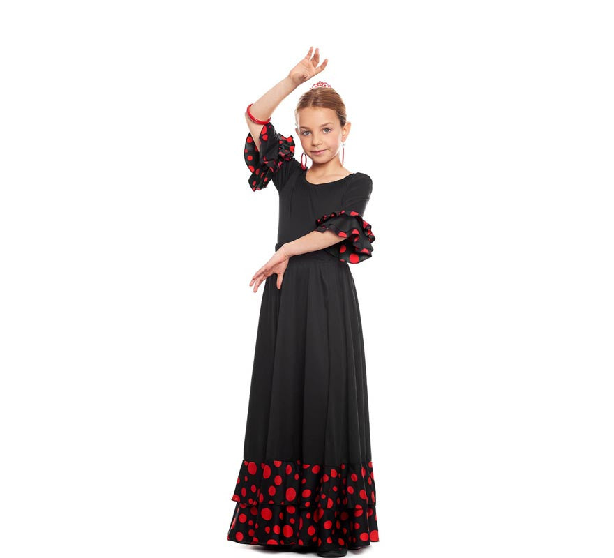 Translation missing: es.Falda Sevillana doble Volante con Lunar negro y rojo para niña