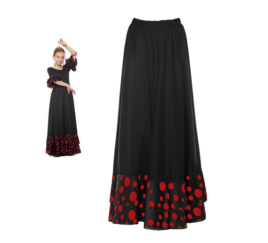 Translation missing: es.Falda Sevillana doble Volante con Lunar negro y rojo para niña