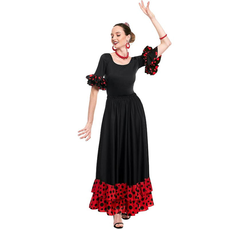Translation missing: es.Falda Sevillana doble Volante con Lunar rojo y negro para mujer