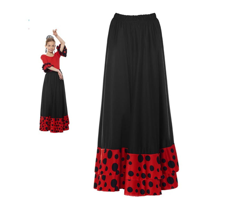 Translation missing: es.Falda Sevillana doble Volante con Lunar rojo y negro para niña