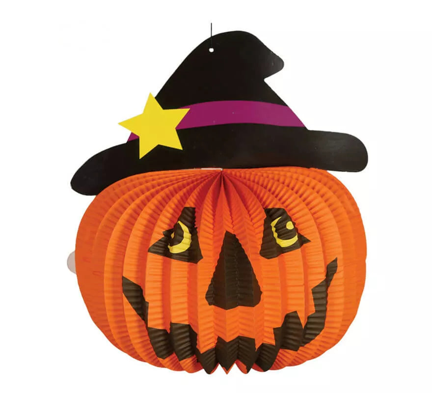 Translation missing: es.Farolillo de papel de calabaza con sombrero de bruja de 28 cm