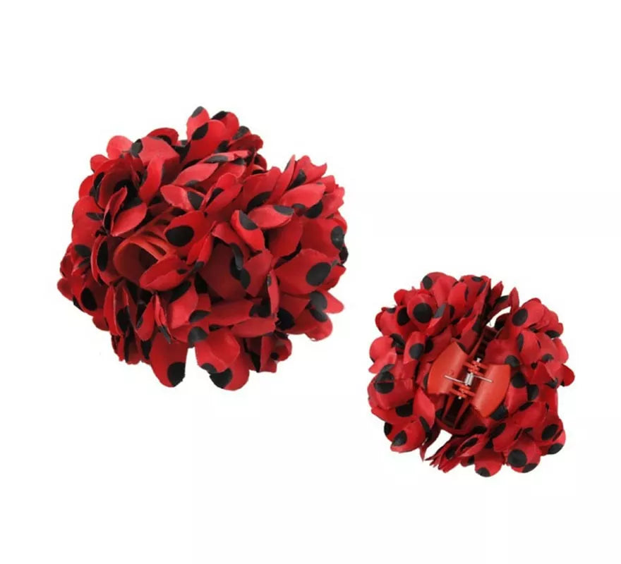 Flor Sevillana con Lunares Negros y Pinza 13 cm en varios colores