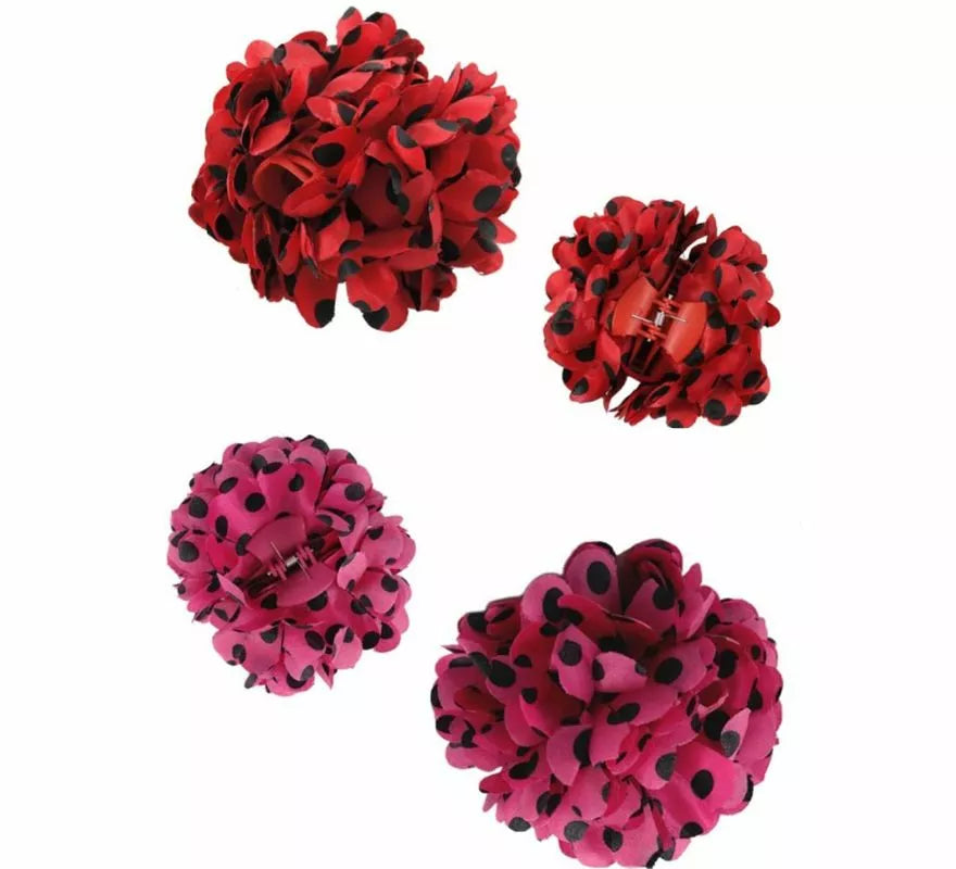 Flor Sevillana con Lunares Negros y Pinza 13 cm en varios colores