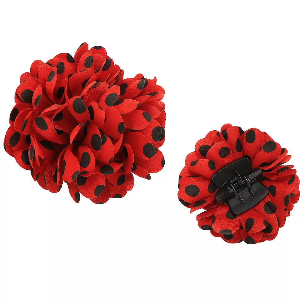 Flor Sevillana o Chulapa 8 cm con Lunares Negros y Pinza, varios colores