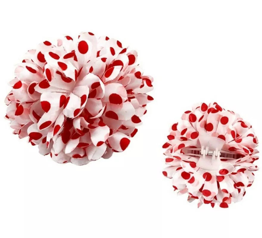 Translation missing: es.Flor Sevillana o Chulapa con lunares blanco y rojo de 13 cm con pinza
