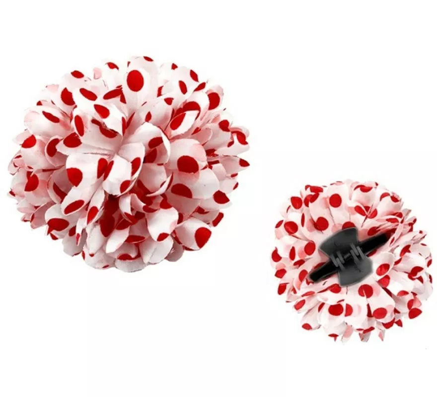 Translation missing: es.Flor Sevillana o Chulapa con lunares blanco y rojo de 8 cm con pinza