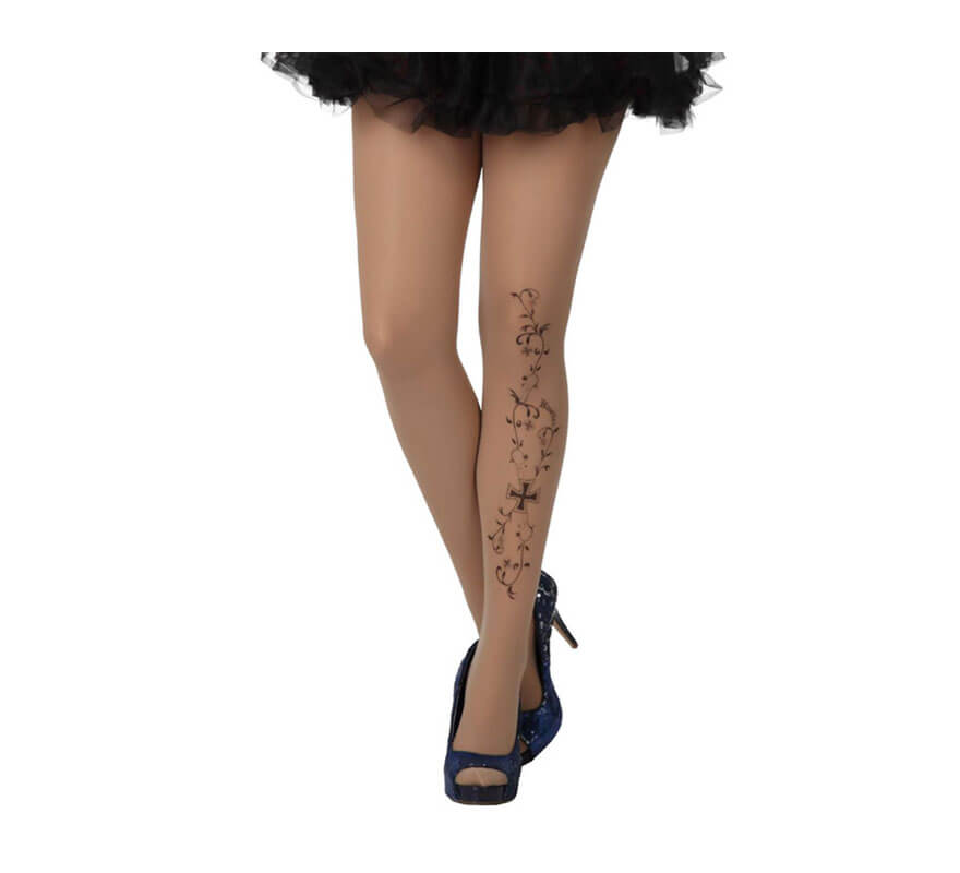 Translation missing: es.Pantys tatuaje color beige para mujer con cruz