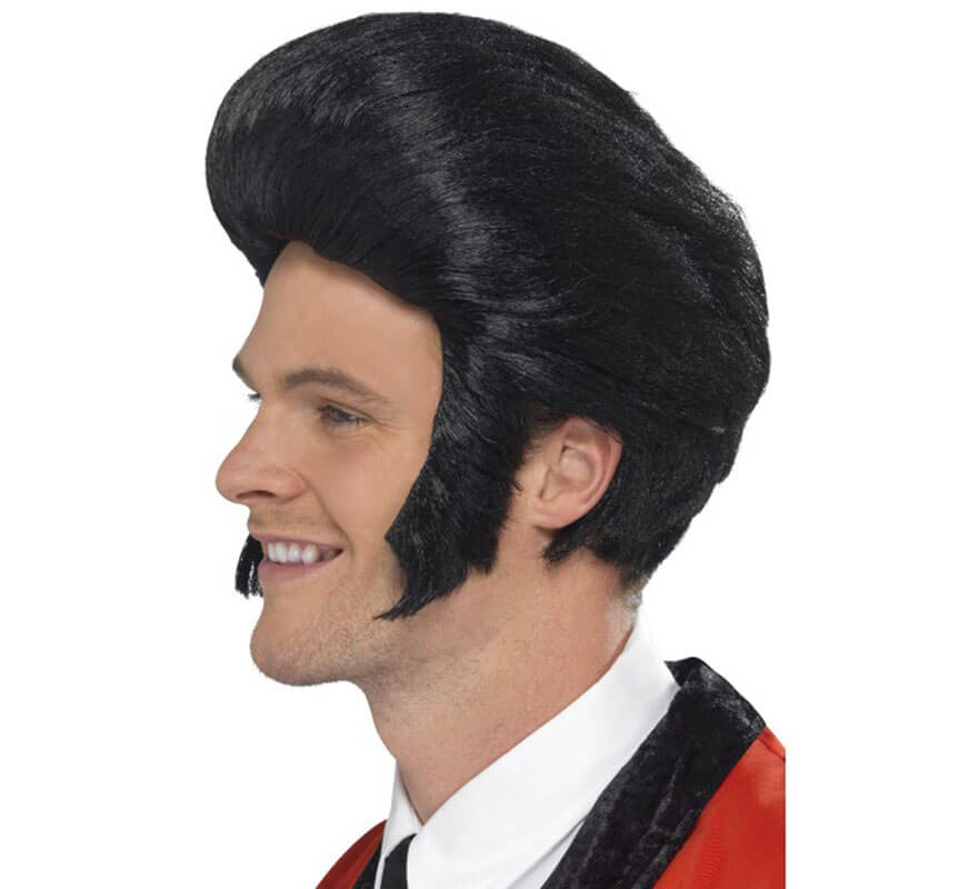 Translation missing: es.Peluca Rey del Rock con Patillas color Negra para Hombre