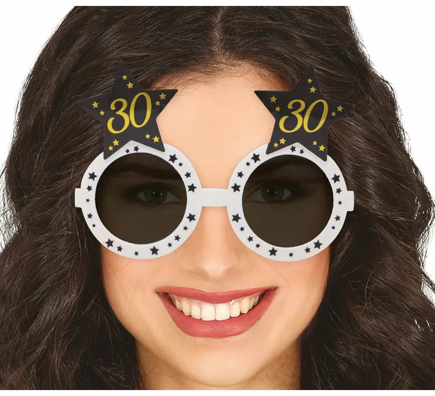 Translation missing: es.Gafas Blancas con Estrellas 30 Años Cumpleaños y Aniversarios