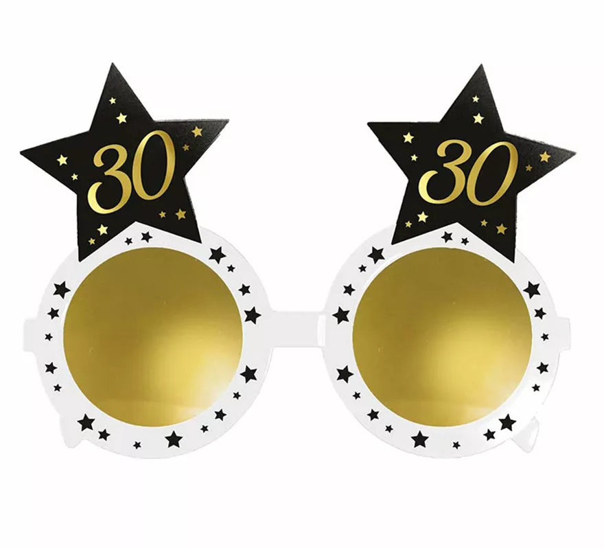 Translation missing: es.Gafas Blancas con Estrellas 30 Años Cumpleaños y Aniversarios