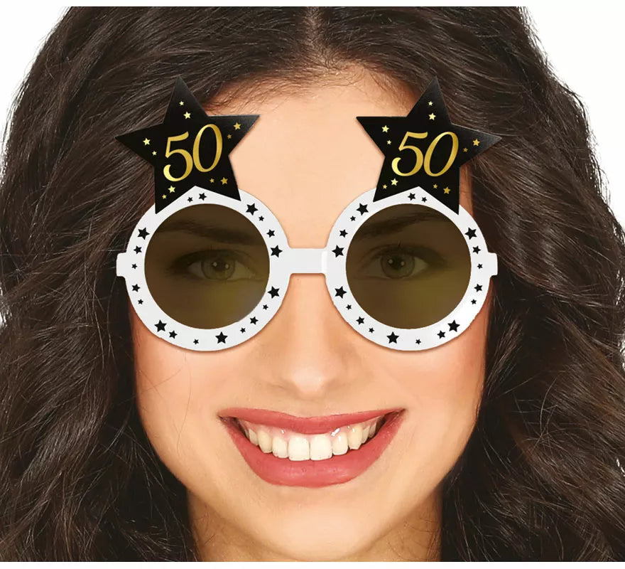 Translation missing: es.Gafas Blancas con Estrellas 50 Años Cumpleaños y Aniversarios
