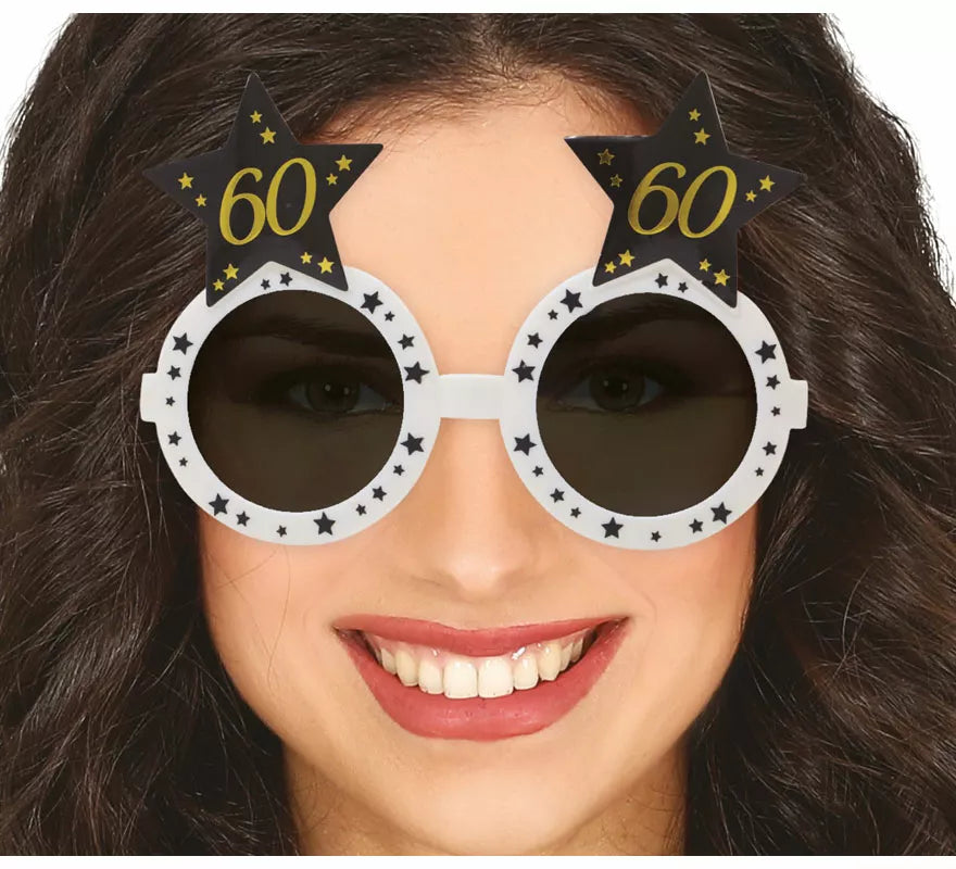 Translation missing: es.Gafas Blancas con Estrellas 60 Años Cumpleaños y Aniversarios