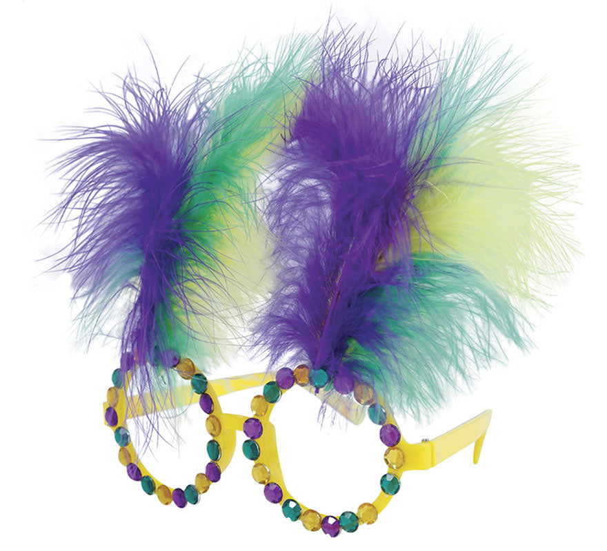 Gafas Circulares con Plumas Altas