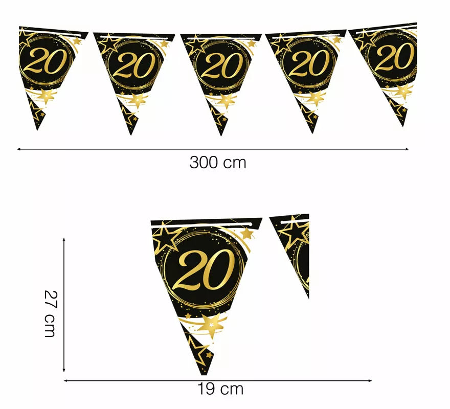 Translation missing: es.Gallardete 20 Años Cumpleaños y Aniversarios de Papel de 300 cm 19X27 cm