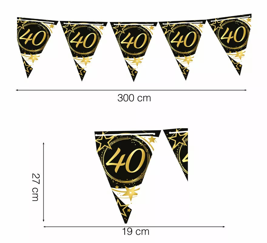 Translation missing: es.Gallardete 40 Años Cumpleaños y Aniversarios de Papel de 300 cm 19X27 cm