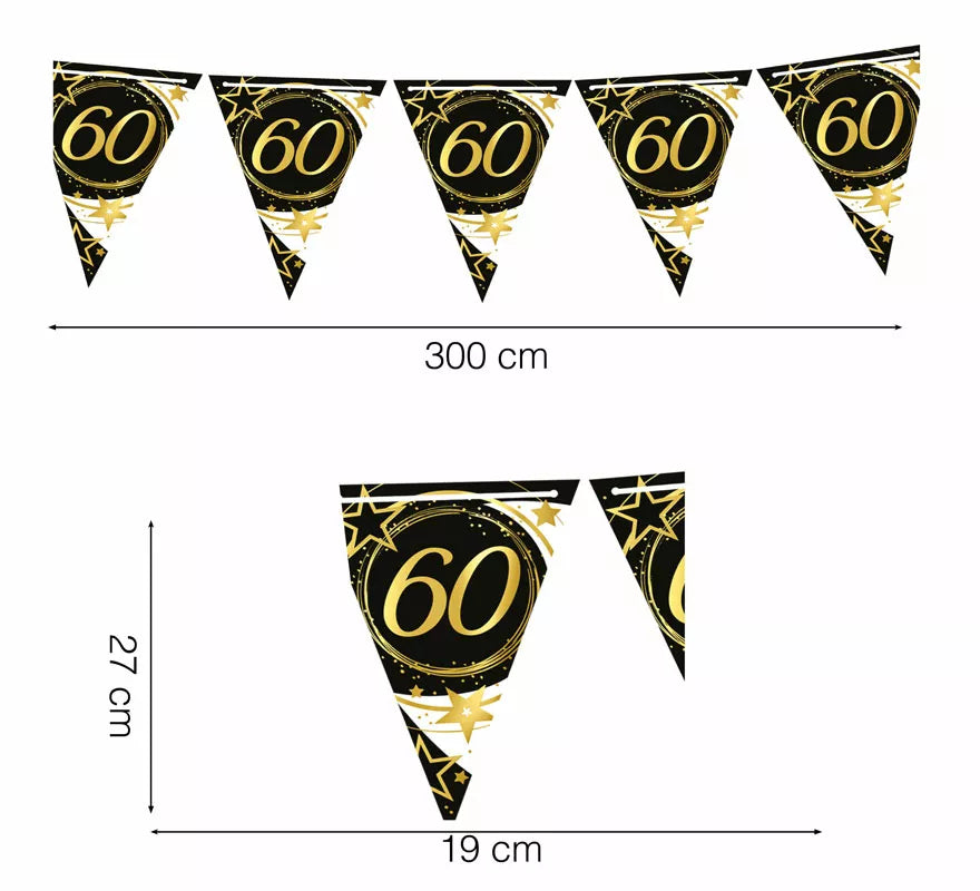 Translation missing: es.Gallardete 60 Años Cumpleaños y Aniversarios de Papel de 300 cm 19X27 cm
