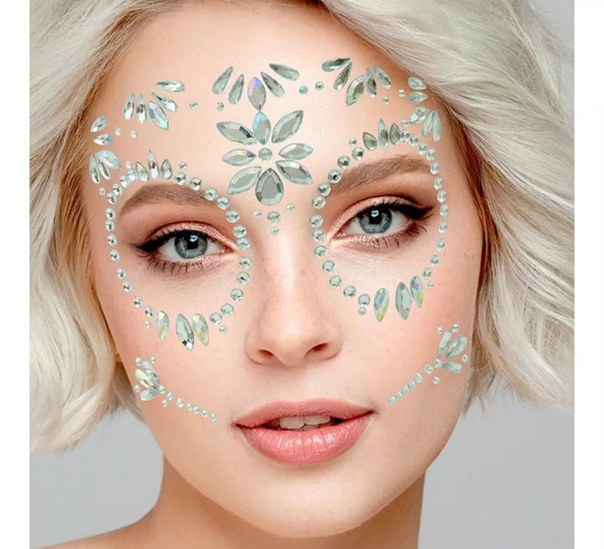 Gemas Faciales Adhesivas de Catrina Día de Los Muertos con Diamante