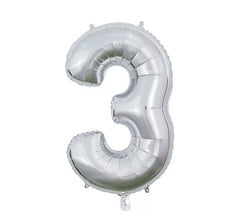 Globo de Foil Número 3 color Plata de 66 cm