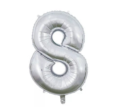 Globo de Foil Número 8 color Plata de 66 cm