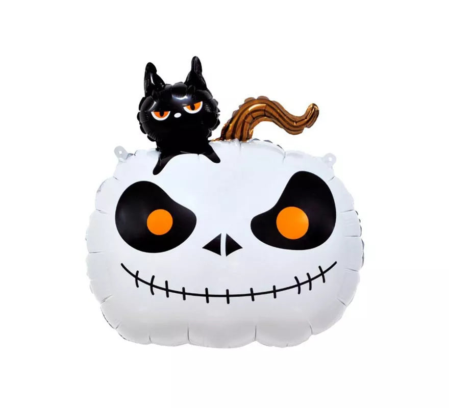 Translation missing: es.Globo Foil Calabaza con gato y base de 56x65 cm