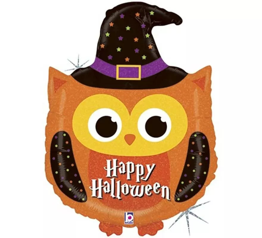 Translation missing: es.Globo Foil Metalizado de Búho Happy Halloween de 81 cm