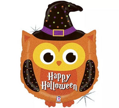 Globo Foil Metalizado de Búho Happy Halloween de 81 cm