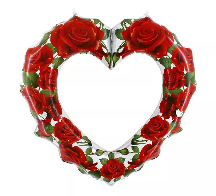 Translation missing: es.Globo Foil Metalizado Forma Corazón con Rosas Rojas de 106 cm