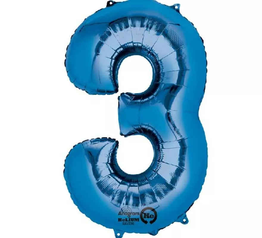 Translation missing: es.Globo metalizado Azul número 3 de 86 cm de altura