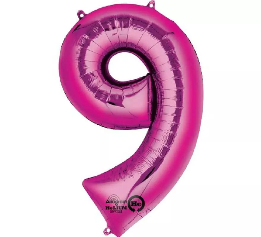 Translation missing: es.Globo metalizado Fucsia número 9 de 86 cm de altura
