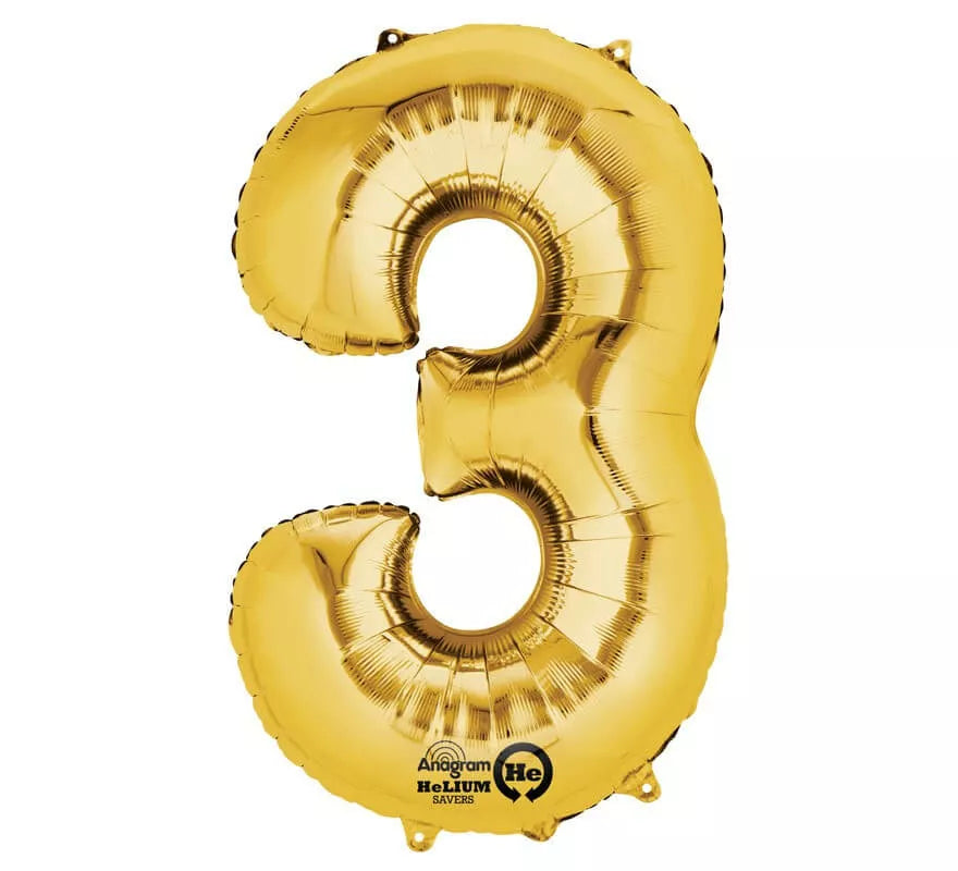 Translation missing: es.Globo metalizado Oro número 3 de 86 cm de altura