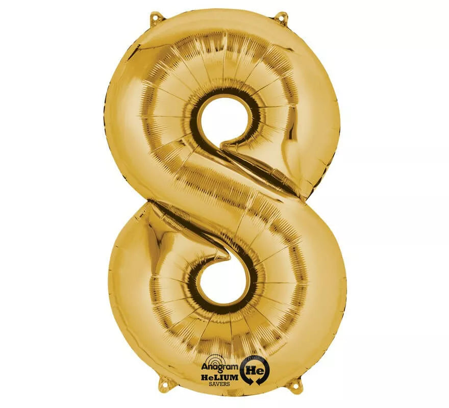 Translation missing: es.Globo metalizado Oro número 8 de 86 cm de altura