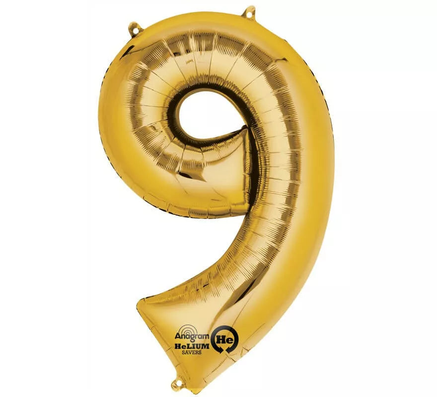 Translation missing: es.Globo metalizado Oro número 9 de 86 cm de altura