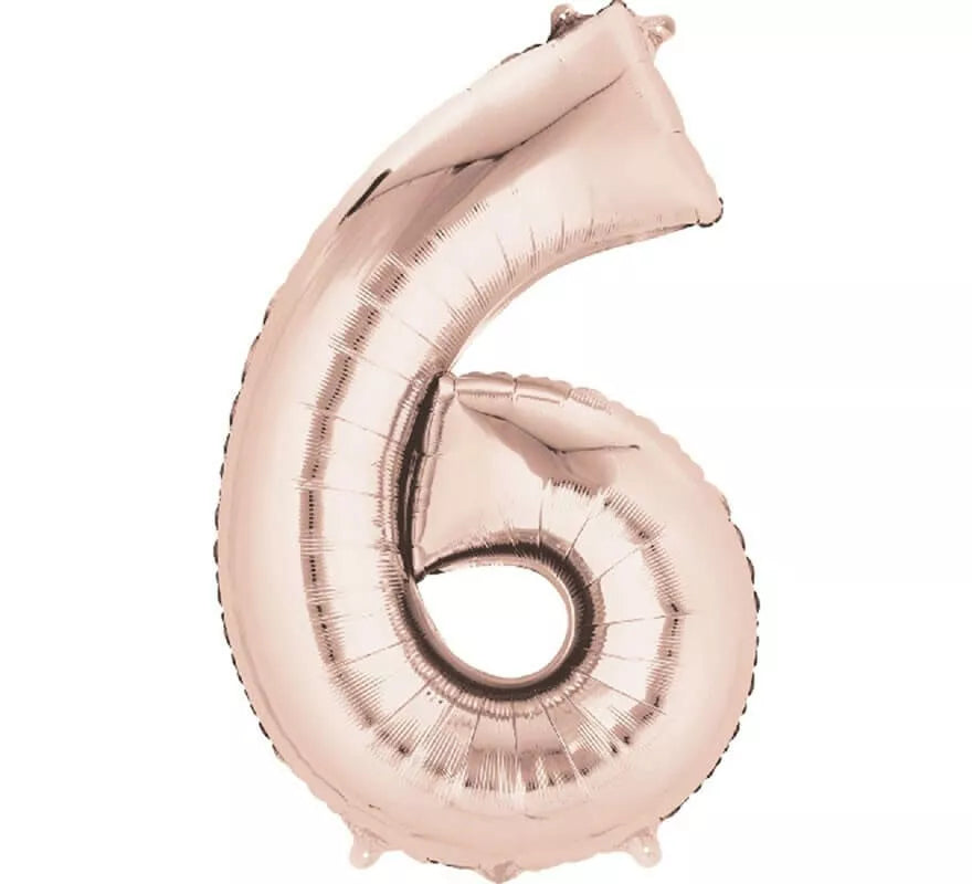 Translation missing: es.Globo metalizado Rosa Dorado número 6 de 86 cm de altura