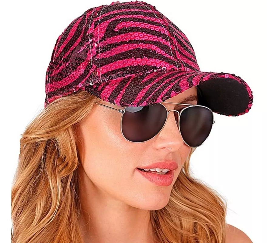 Translation missing: es.Gorra Animal Print Cebra rosa con Lentejuelas