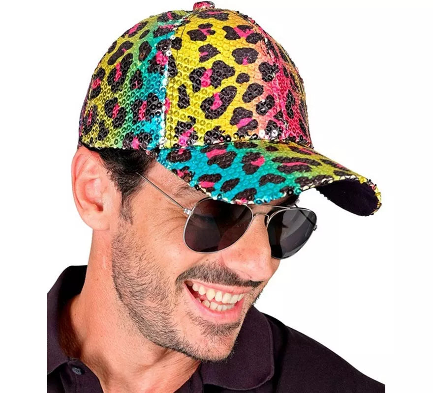 Translation missing: es.Gorra Animal Print Leopardo Arcoíris con Lentejuelas