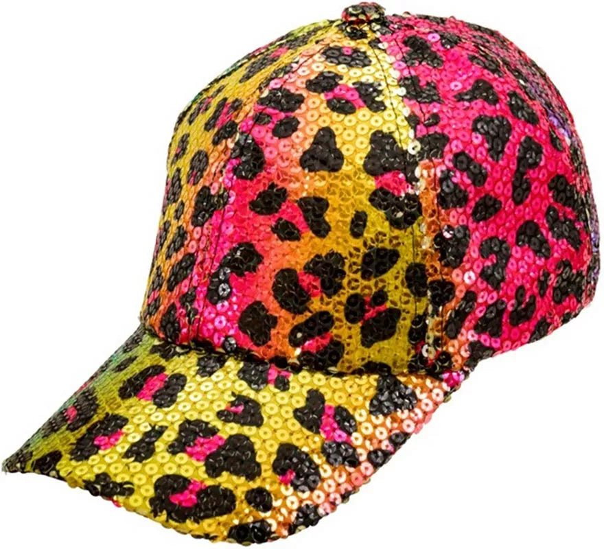 Translation missing: es.Gorra Animal Print Leopardo Arcoíris con Lentejuelas