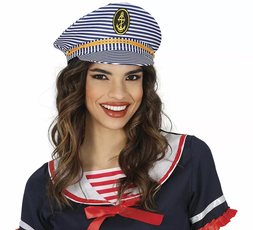 Translation missing: es.Gorra de Capitán Marinero a rayas adulto