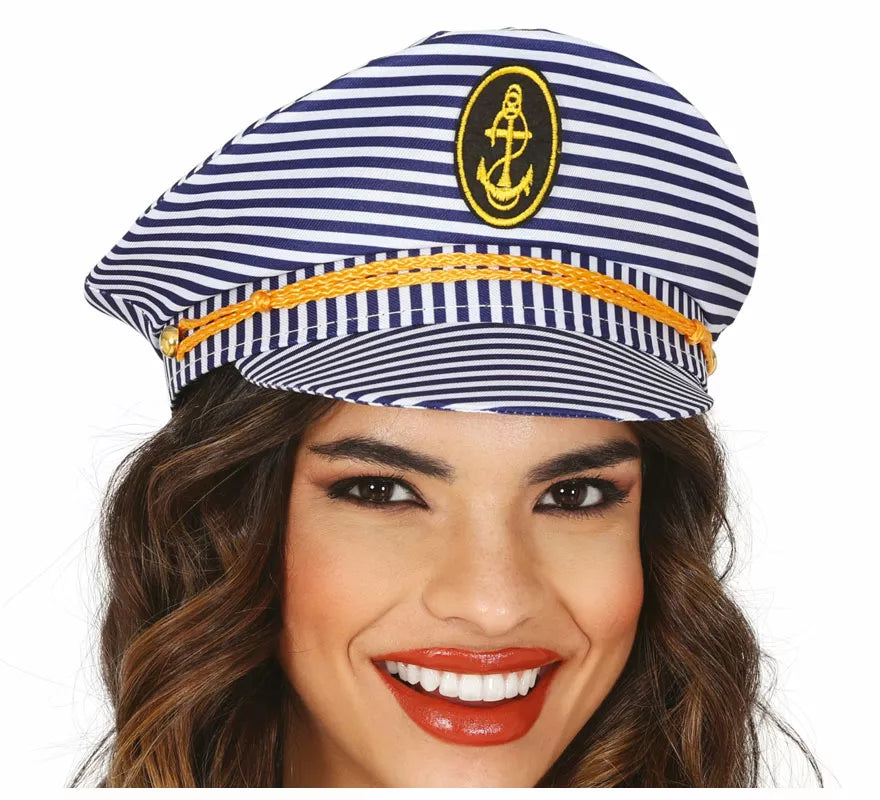 Translation missing: es.Gorra de Capitán Marinero a rayas adulto