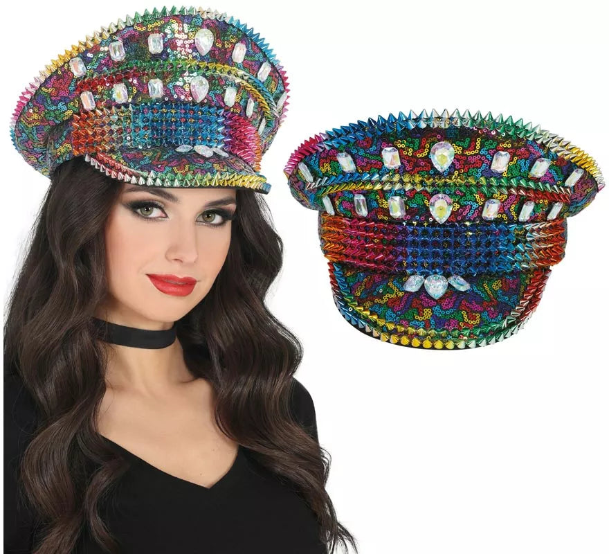 Gorra de Policía Arcoíris con Tachuelas adultos