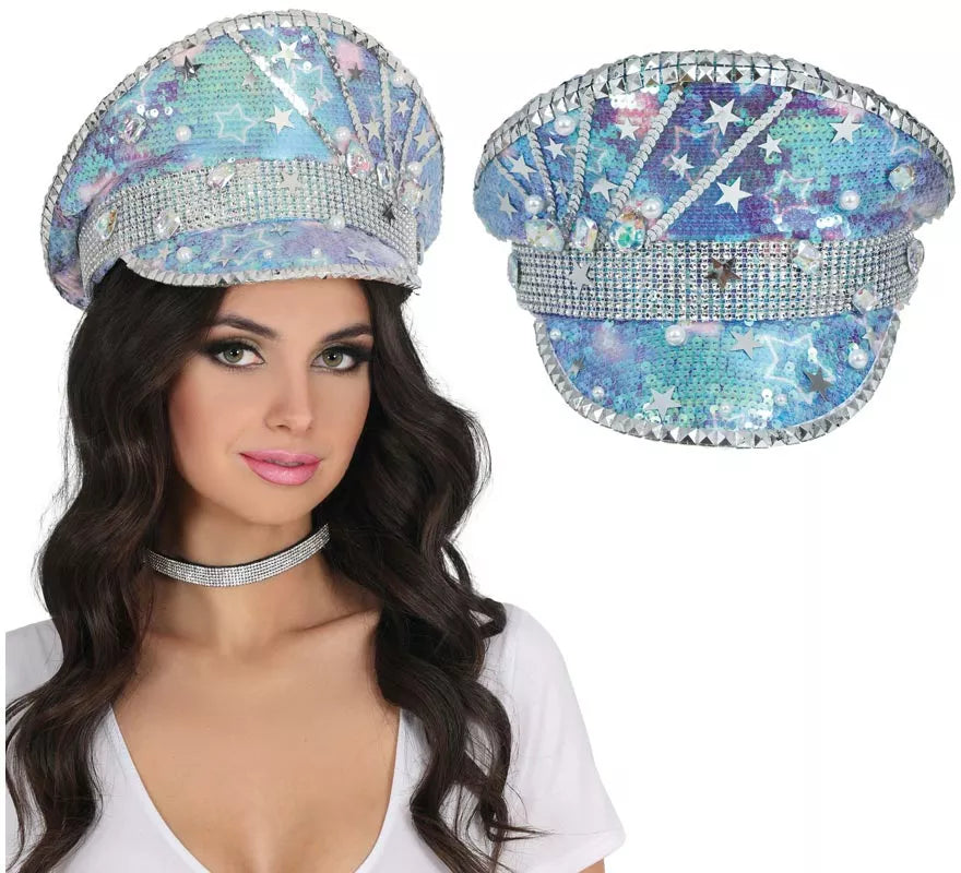 Gorra de Policía azul con Perlas adultos