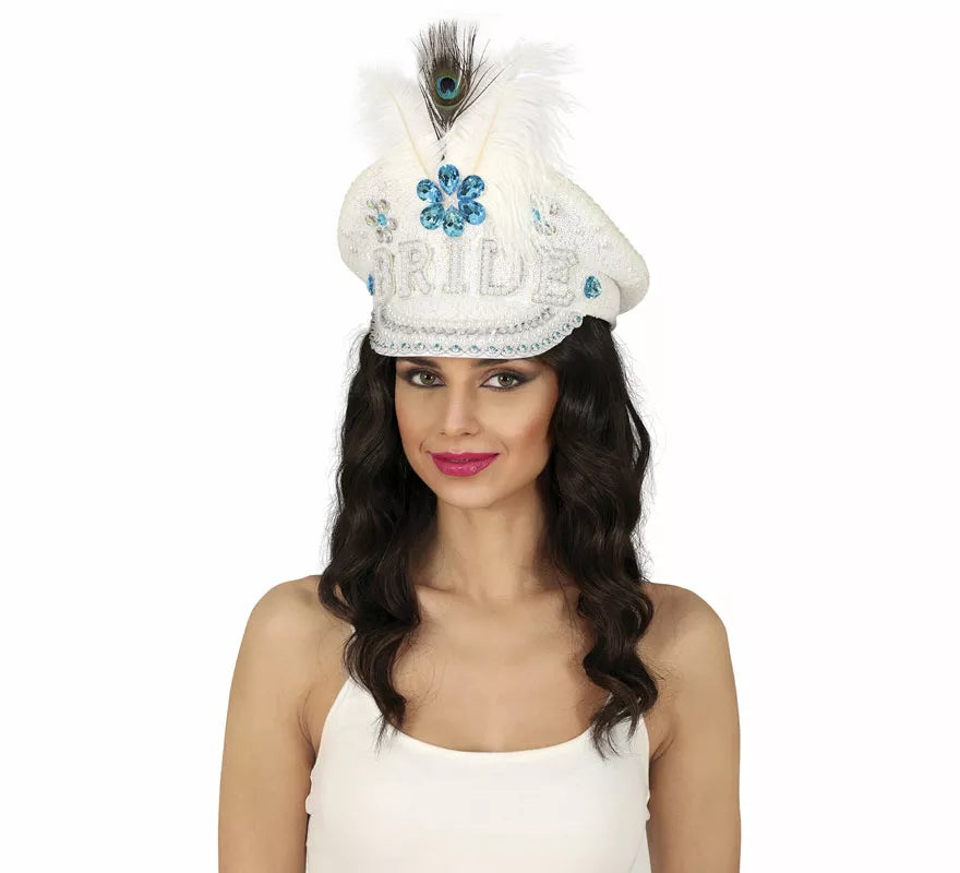 Translation missing: es.Gorra de Policía Bride con plumas y pedrería adulto