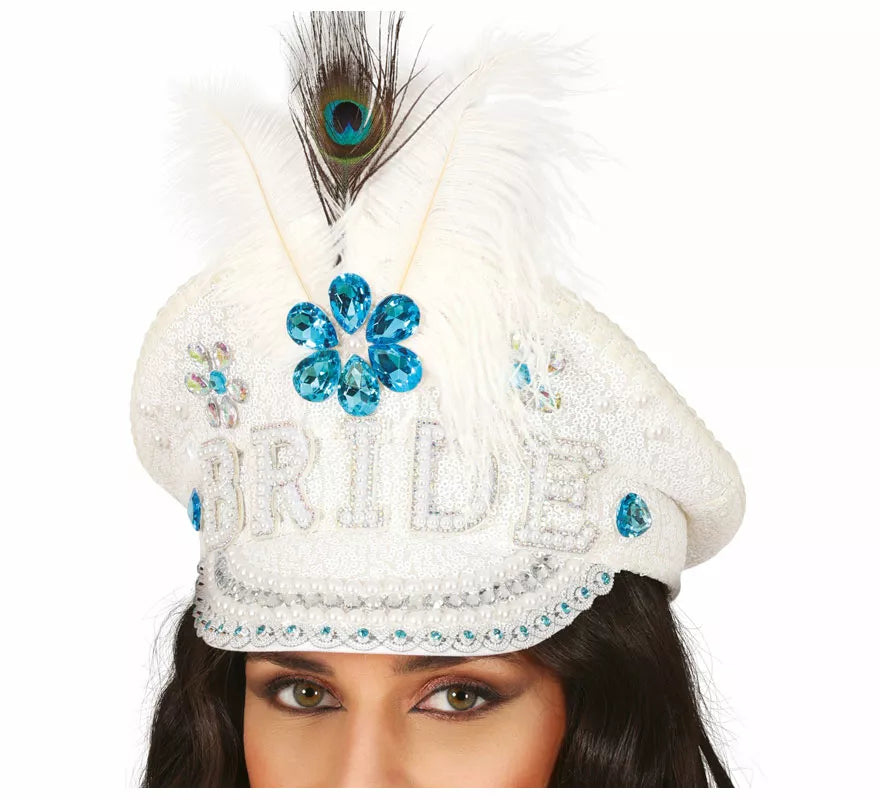 Translation missing: es.Gorra de Policía Bride con plumas y pedrería adulto