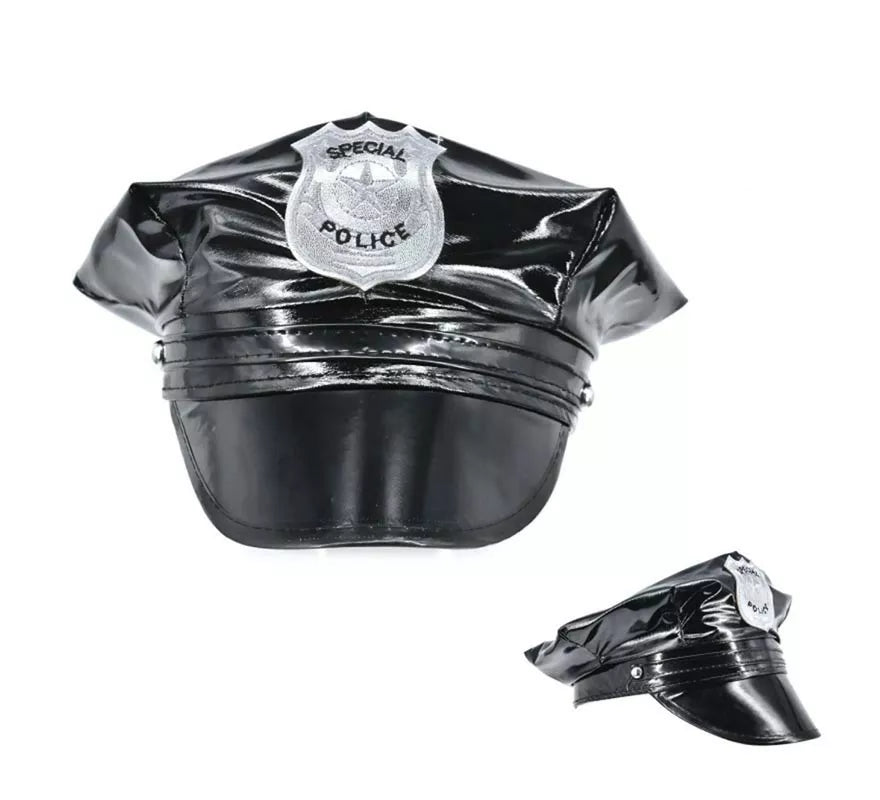 Translation missing: es.Gorra de Policía de vinilo con placa plateada