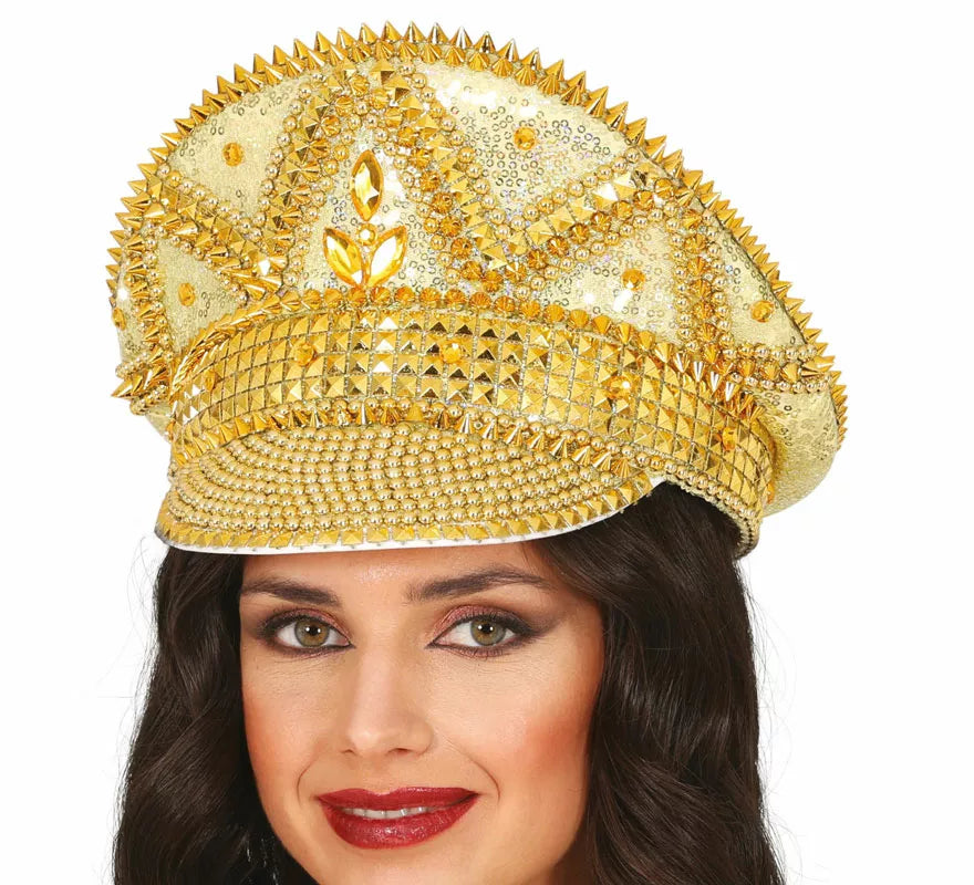Translation missing: es.Gorra de Policía dorado con pedrería adulto
