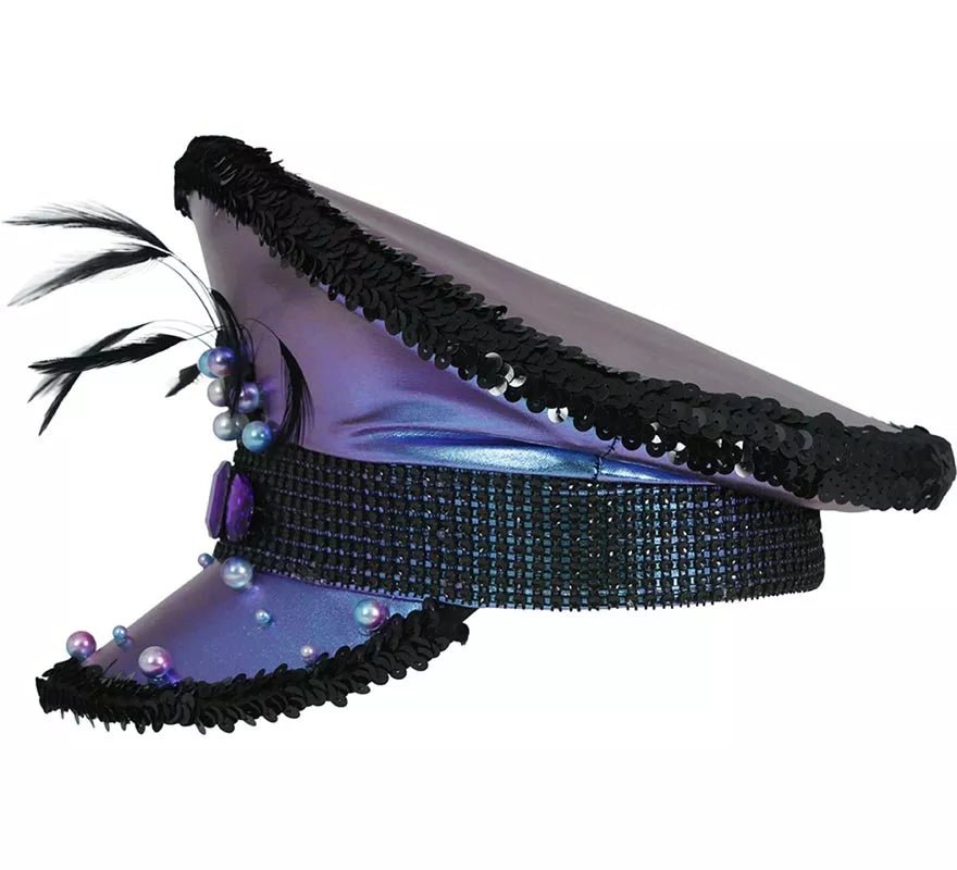 Gorra de Policía morada con Plumas adultos
