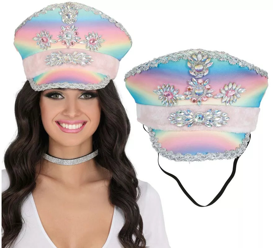 Translation missing: es.Gorra de Policía multicolor con Cinta rosa adultos