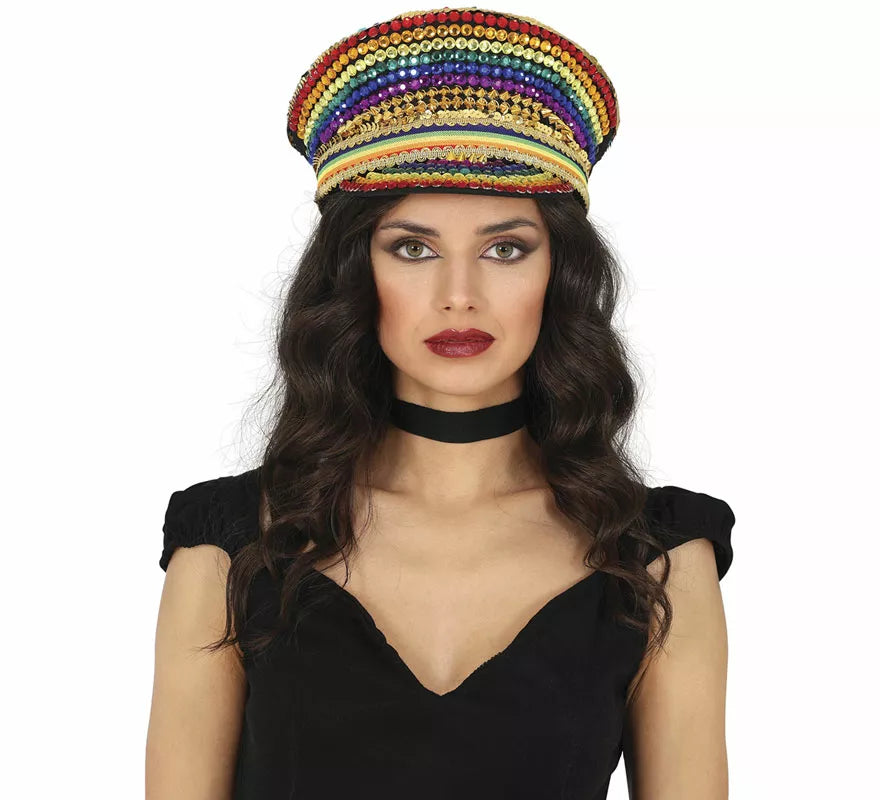 Translation missing: es.Gorra de Policía multicolor con pedrería adulto