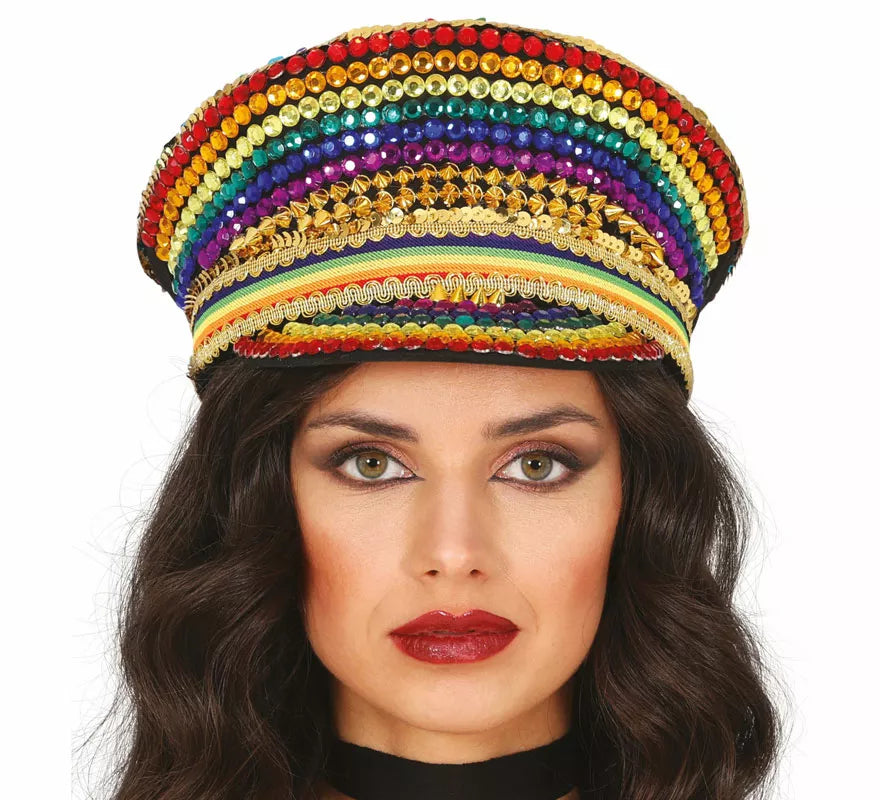 Translation missing: es.Gorra de Policía multicolor con pedrería adulto