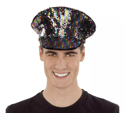 Gorra de Policía negra con lentejuelas Arcoíris