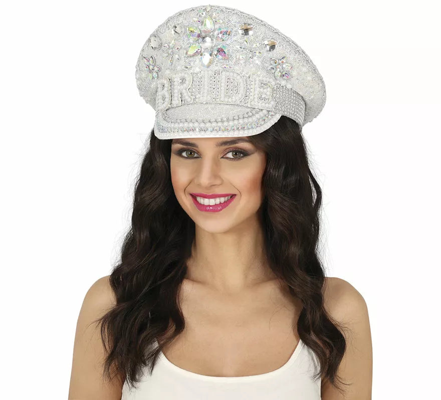 Translation missing: es.Gorra de Policía plateado Bride con pedrería adulto